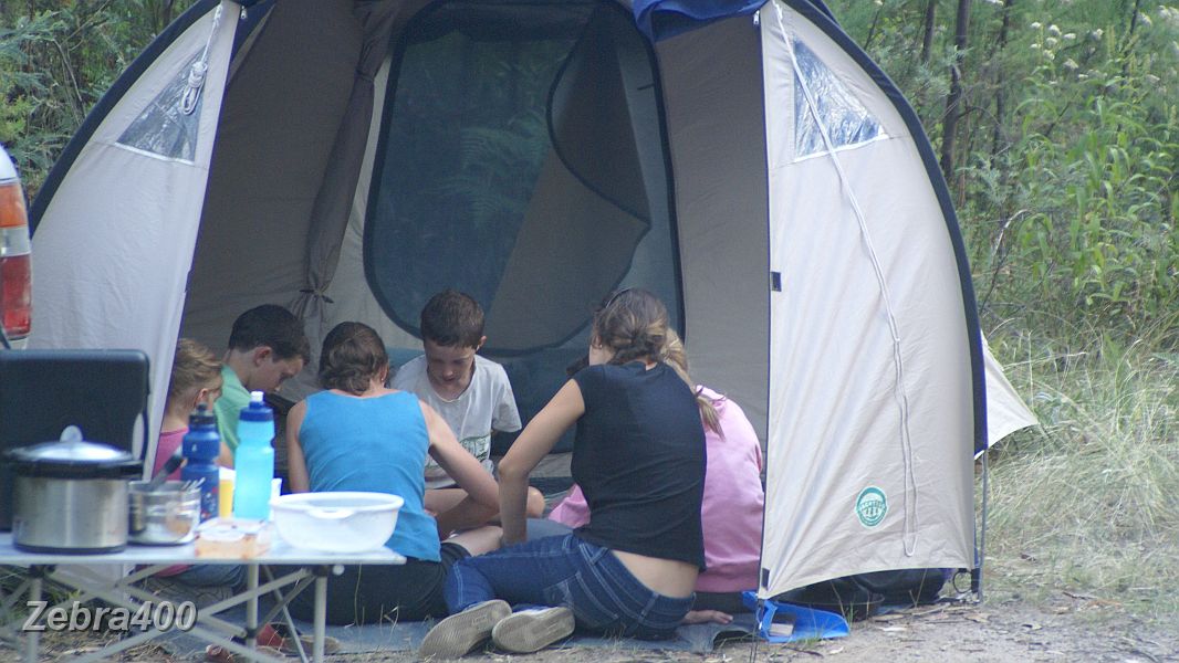 27-The kids concentrate while playing 'Cheat' at our Suggan Buggan River campsite.JPG